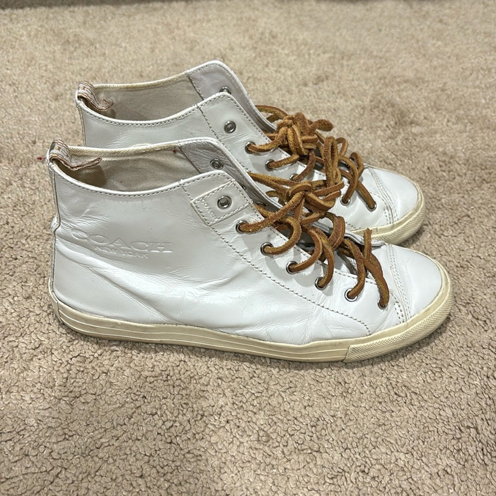 Coach Brenna white leather high top sneakers